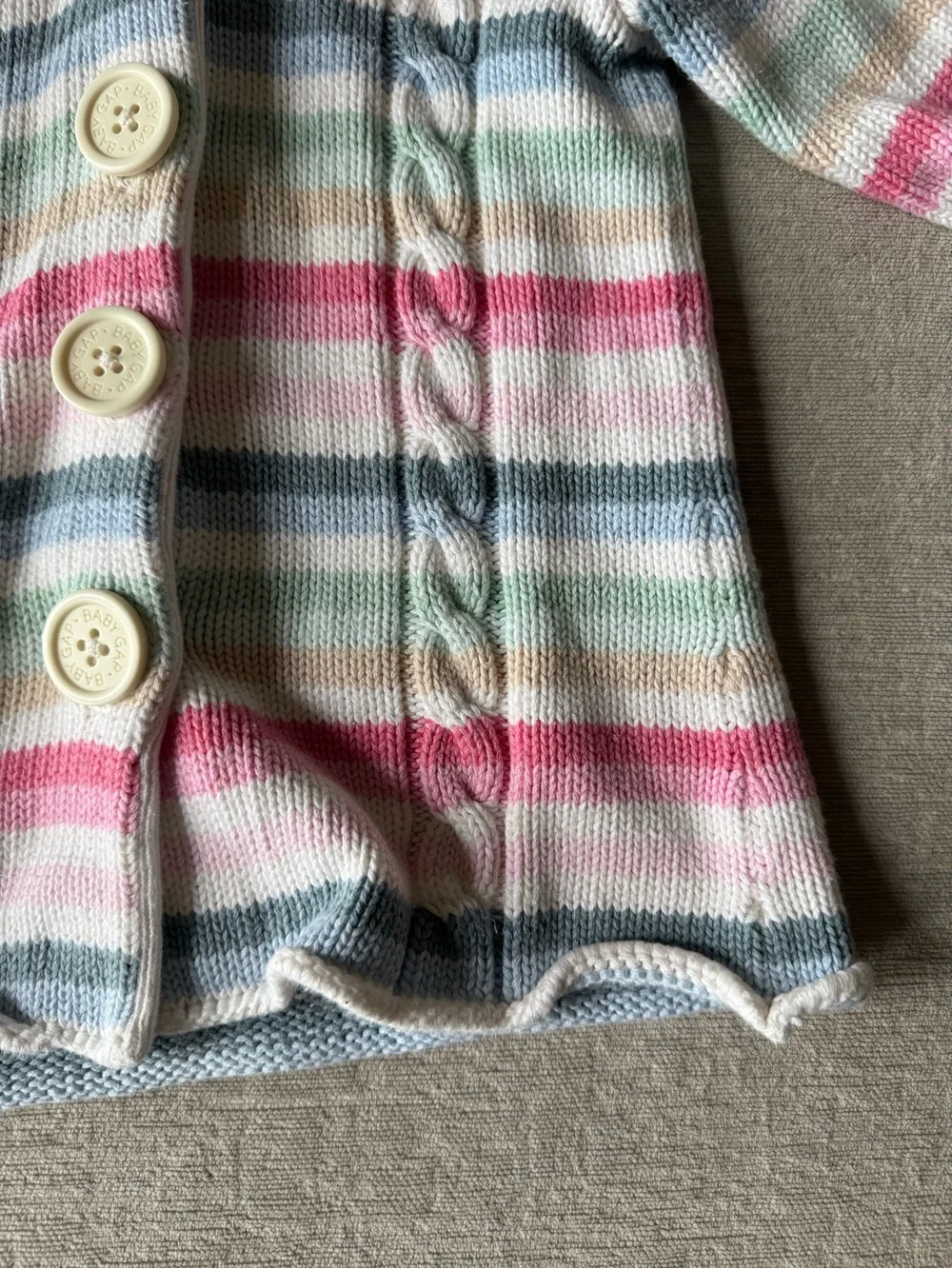 Baby Gap Hooded Cable Knit Cardigan Sweater Coat 18-24M Pastel Striped